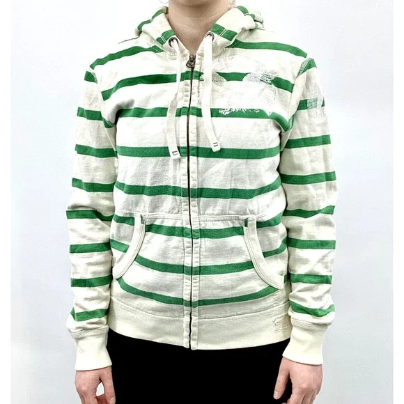 American Eagle Hoodie Women SP Hooded Sweatshirt Sweater Casual White Green - Picture 5 of 8